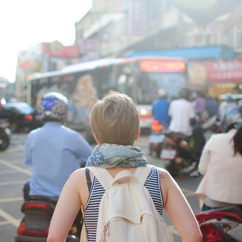 Student backpacking during study abroad 