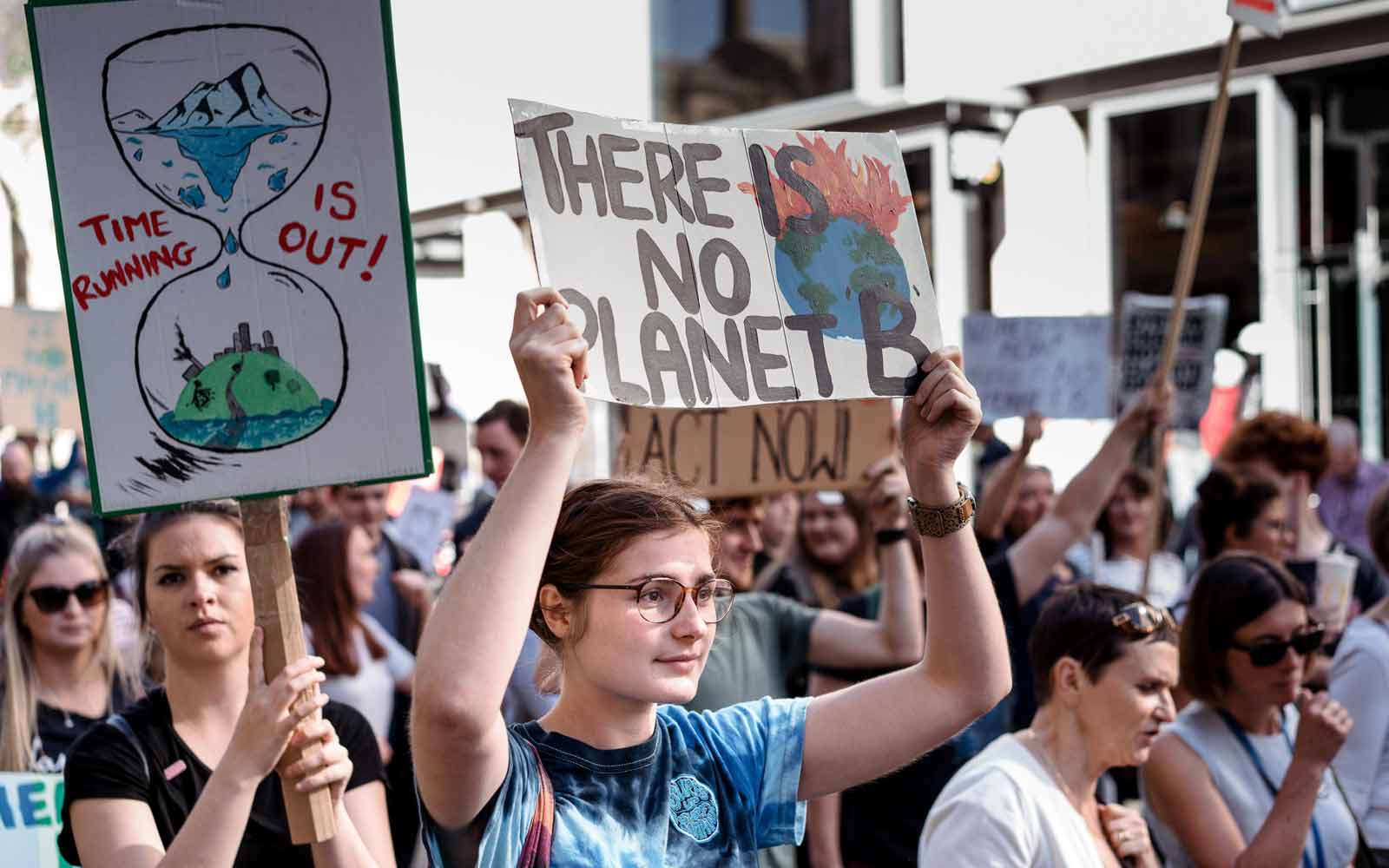 Student holding up a banner during a climate strike