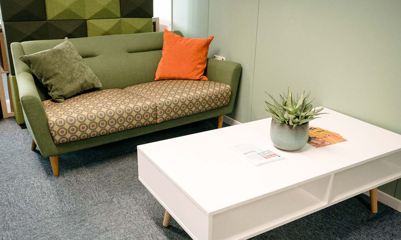 Sofa and coffee table in the Enterprise Centre 