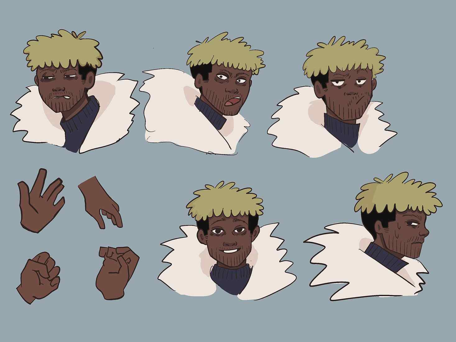 An illustrated character expression sheet 