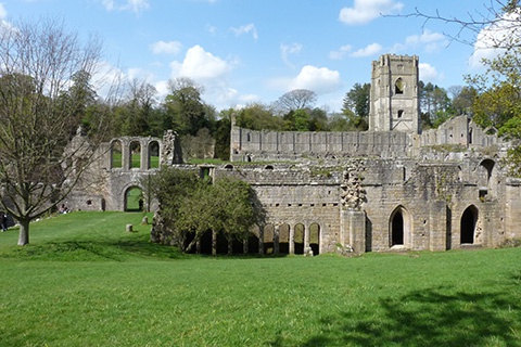View of Fountains Abbey ruins 