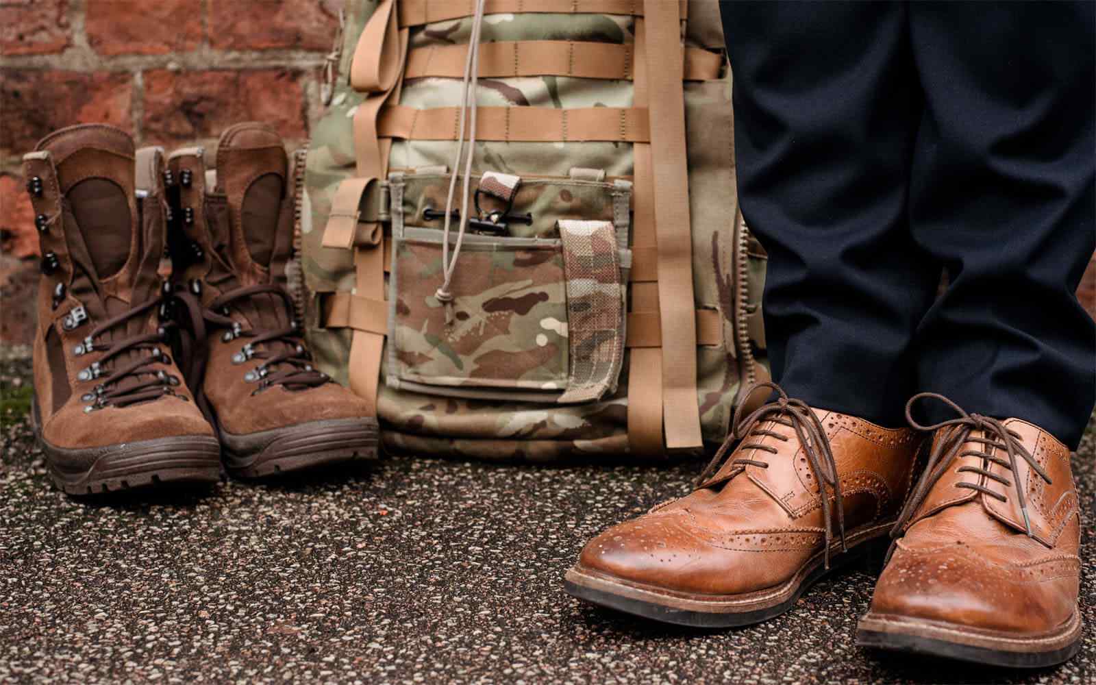 Man's shoes next to a bag 