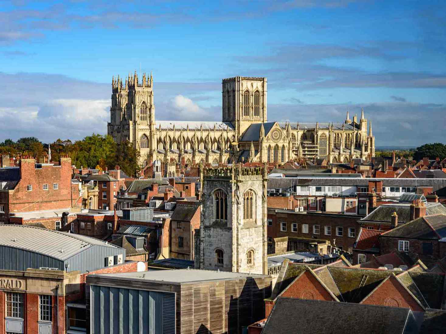 View of York Minster over the city skyline. 