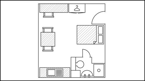 Layout plan for a studio room in St John Central 
