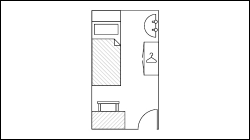 Floor plan for a standard room in Baldwin House 