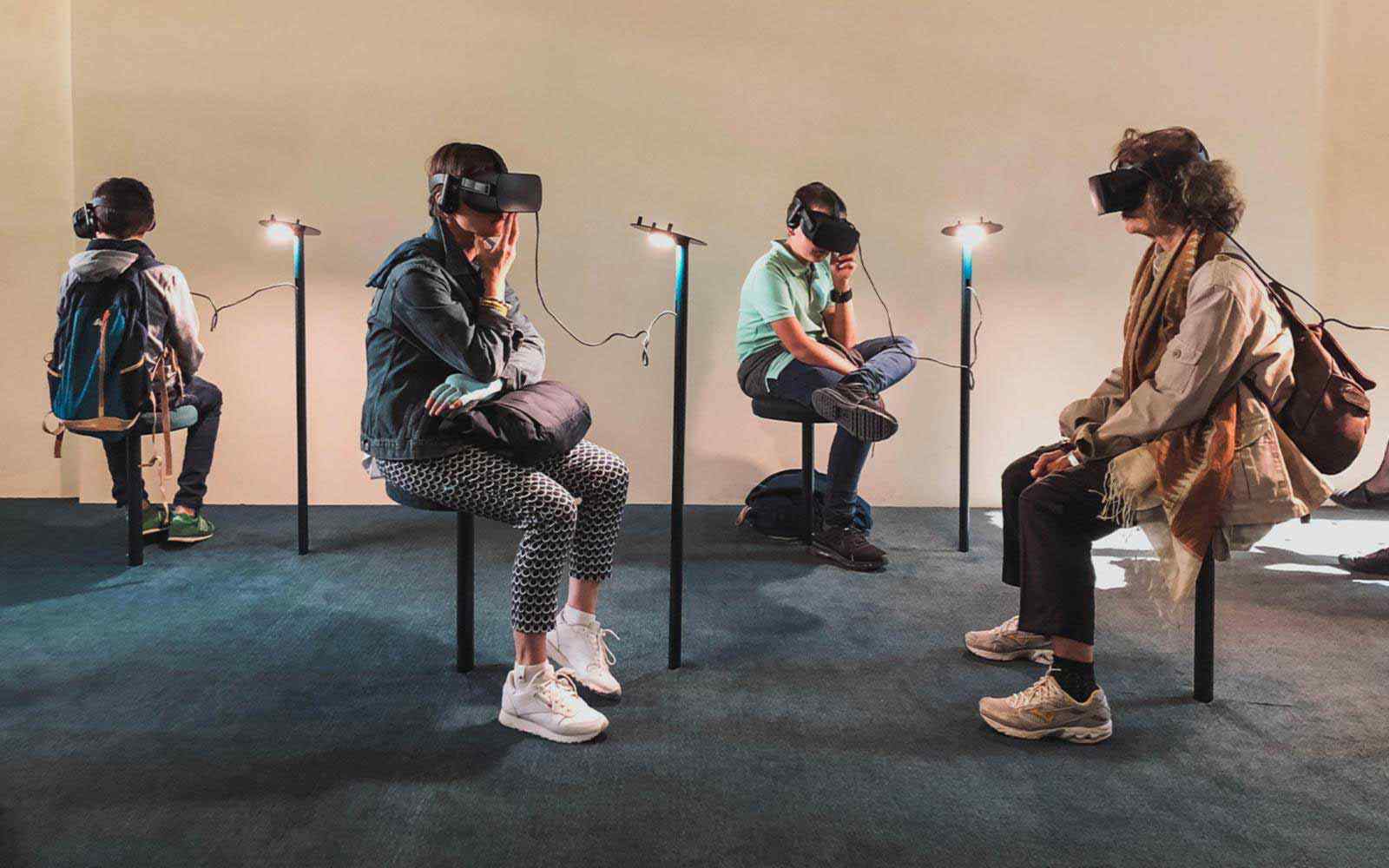 a group of students using VR headsets 