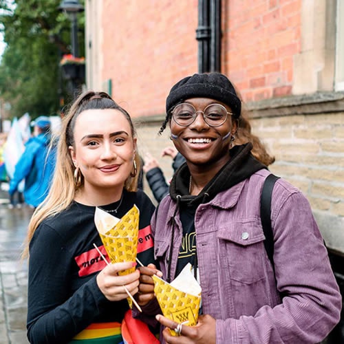 Two female students smiling in York 