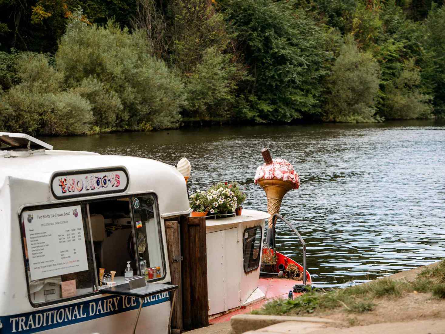 Ice cream boat on river in York 