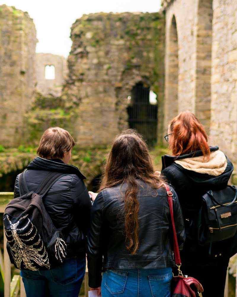 Students at a castle on a field trip 
